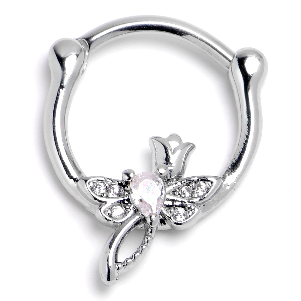 16G 3/8 Clear Gem Bold Dragonfly Cartilage Clicker