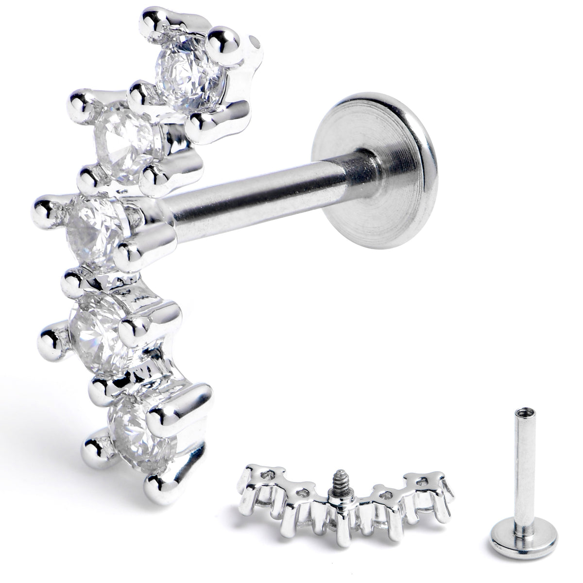 16G 5/16 Clear CZ Gem Arching Beauty Internally Threaded Labret