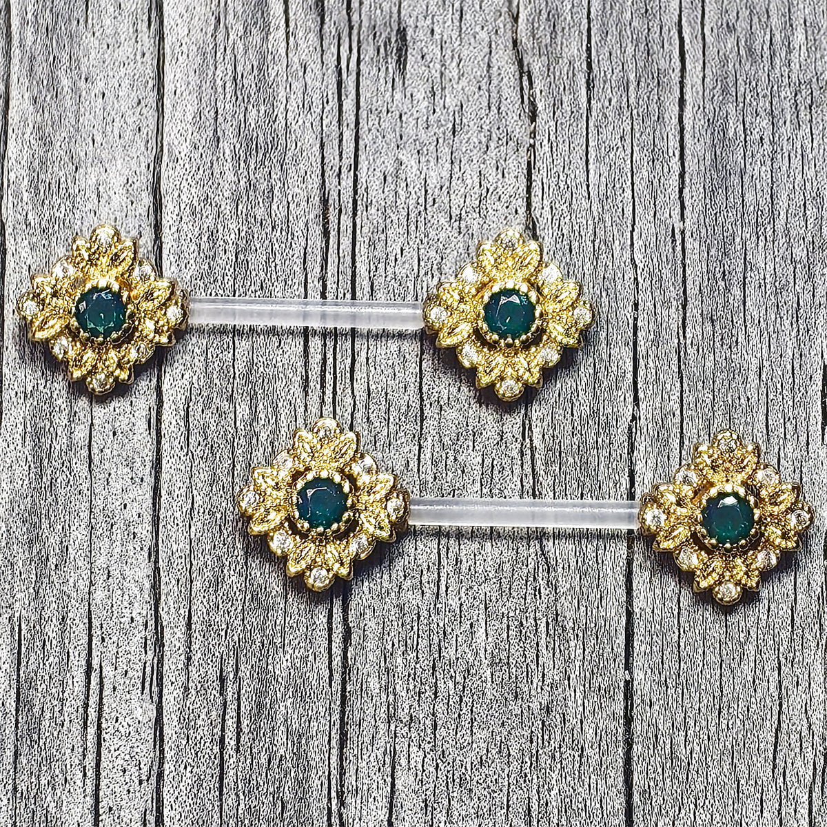 14G 9/16 Blue Gem Bioplast Deco Age Barbell Nipple Ring Set