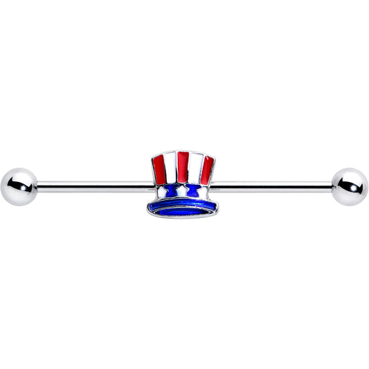 14G Patriotic Uncle Sam Top Hat Industrial Barbell 38mm