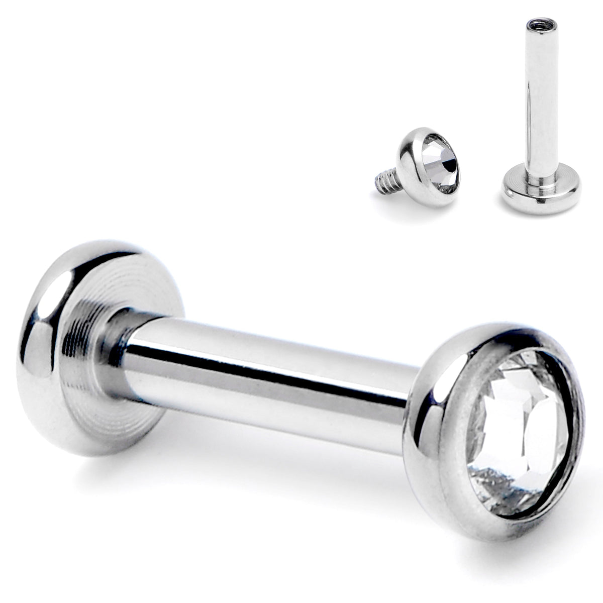 16G 1/4 Clear CZ Gem ASTM F-136 Implant Grade Titanium Internally Threaded Labret