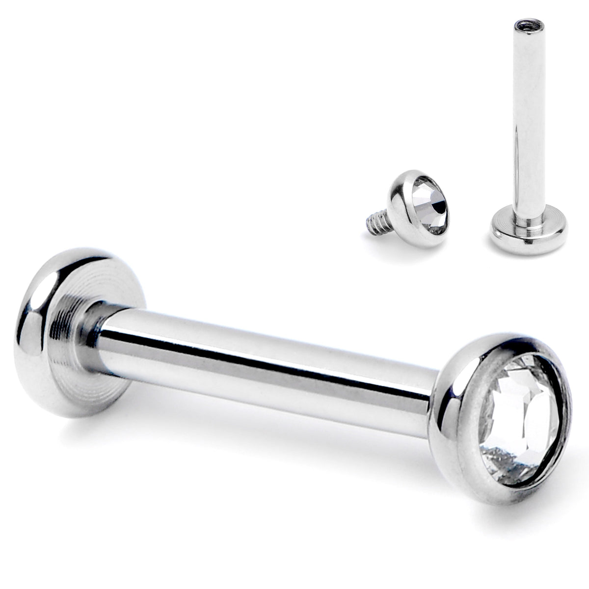 16G 5/16 Clear CZ Gem ASTM F-136 Implant Grade Titanium Internally Threaded Labret