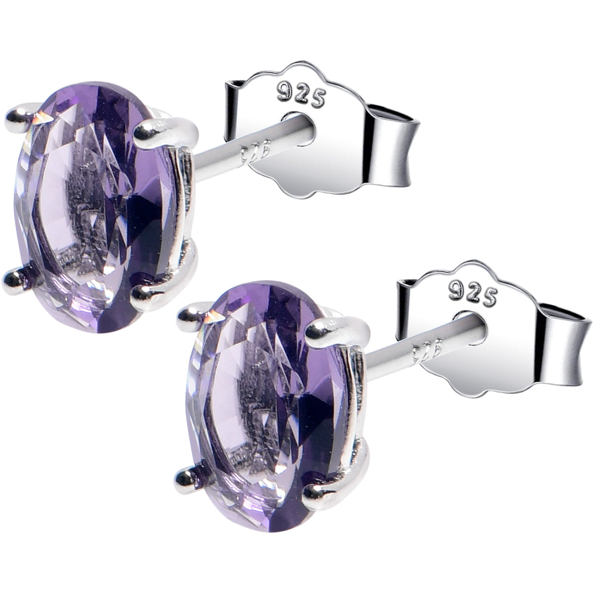 5mm CZ Oval 925 Sterling Silver February Birthstone Stud Earrings
