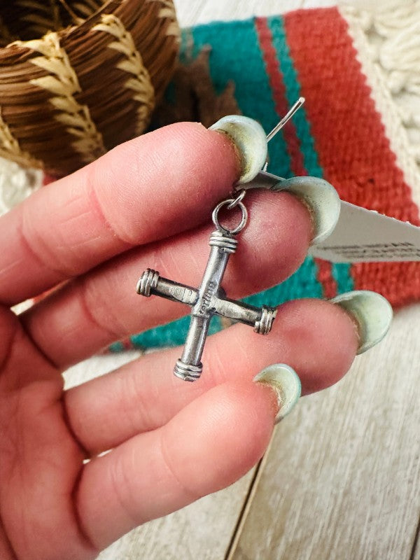 Navajo Sterling Silver & Turquoise Cross Dangle Ea