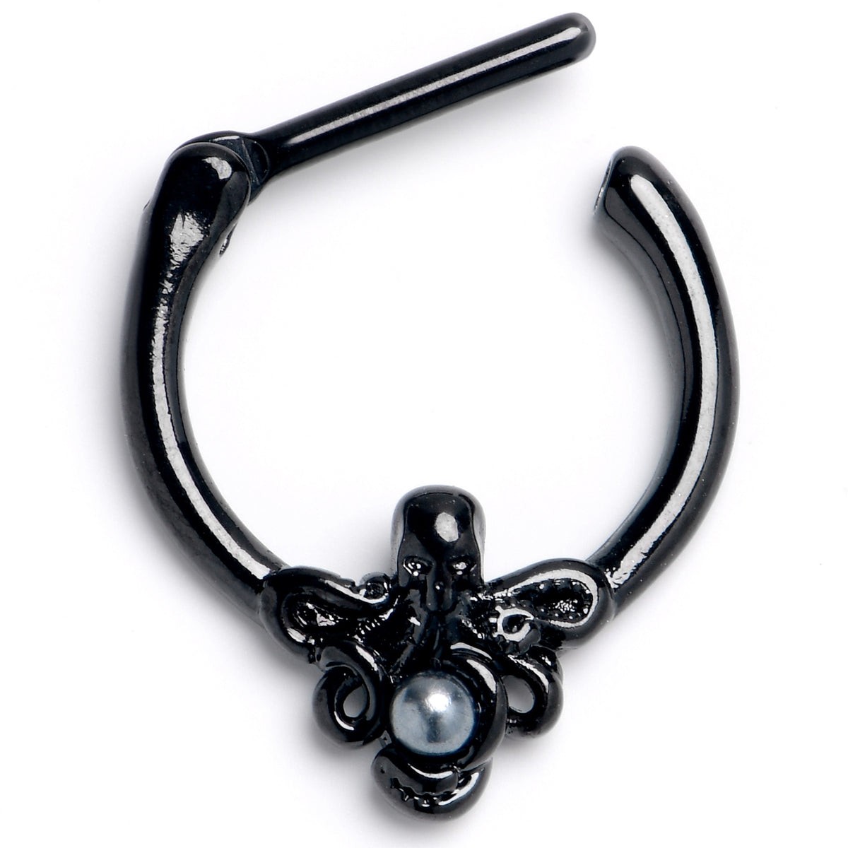 16G 5/16 Black Faux Pearl Treasure Octopus Cartilage Clicker