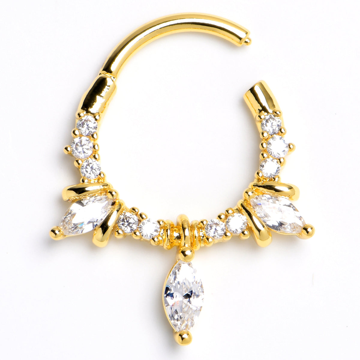 16G 3/8 Clear CZ Gem Gold Tone Epic Glam Hinged Segment Ring