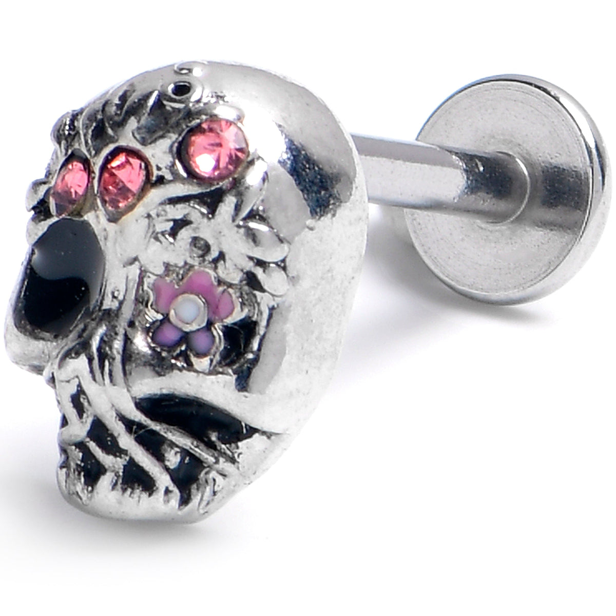 16G 5/16 Pink Gem Stylish Skull Labret Monroe Tragus