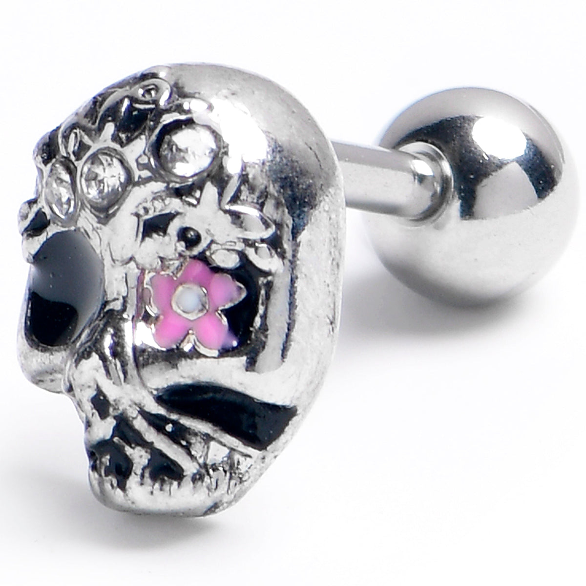 16G 1/4 Clear Gem Stylish Skull Cartilage Tragus Earring