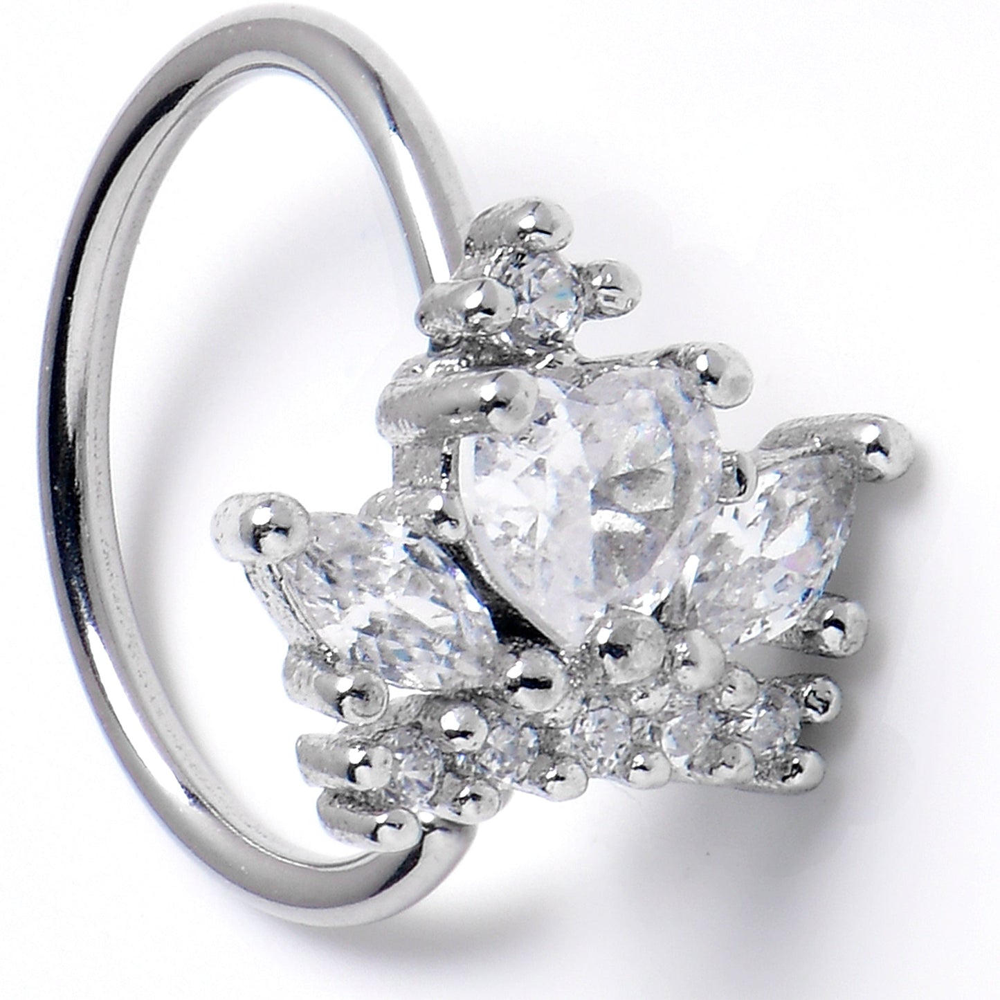 20G 5/16 Clear CZ Gem Heart Crown Nose Hoop