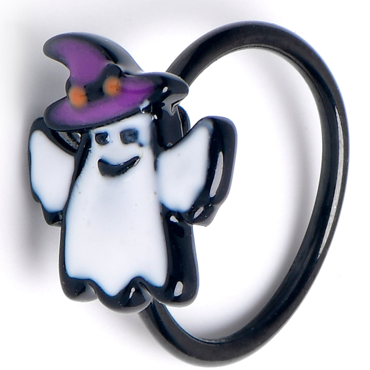 20G 5/16 Black Witch Hat Ghost Nose Hoop