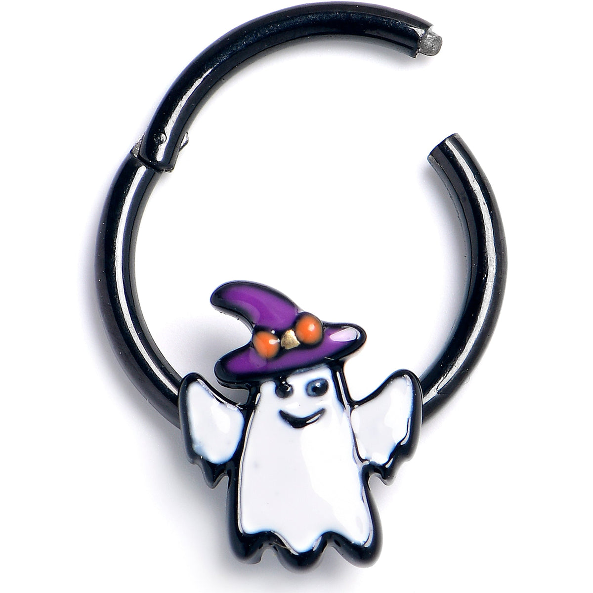 16G 3/8 Black Witch Hat Ghost Hinged Segment Ring