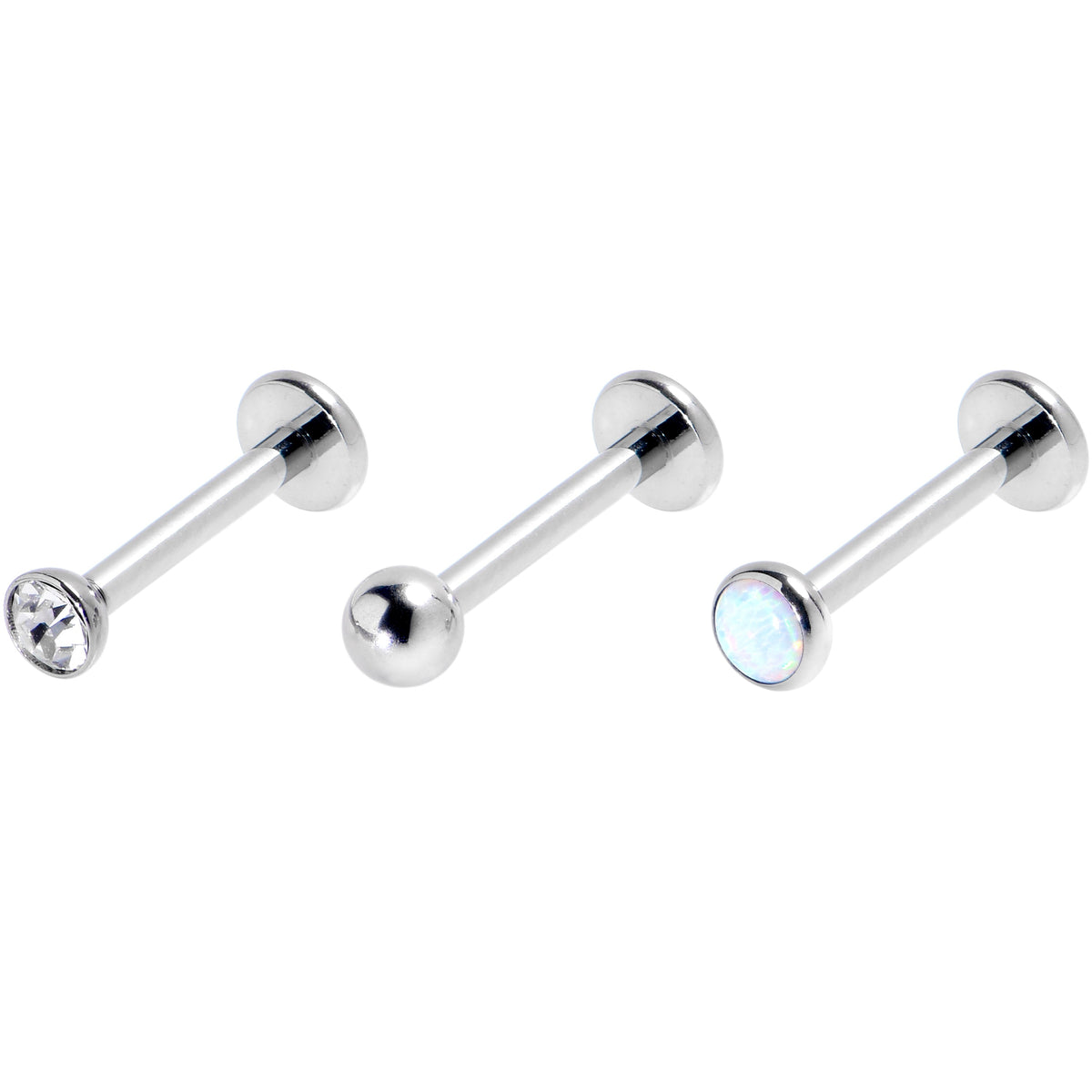 16G 5/16 White Synthetic Opal G23 Titanium Threadless Labret Set of 3