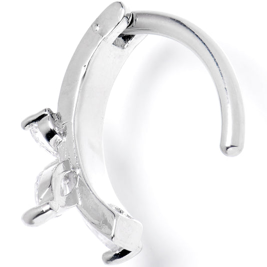 14G 3/8 Clear CZ Gem G23 Titanium Butterfly Hinged Hoop Belly Ring