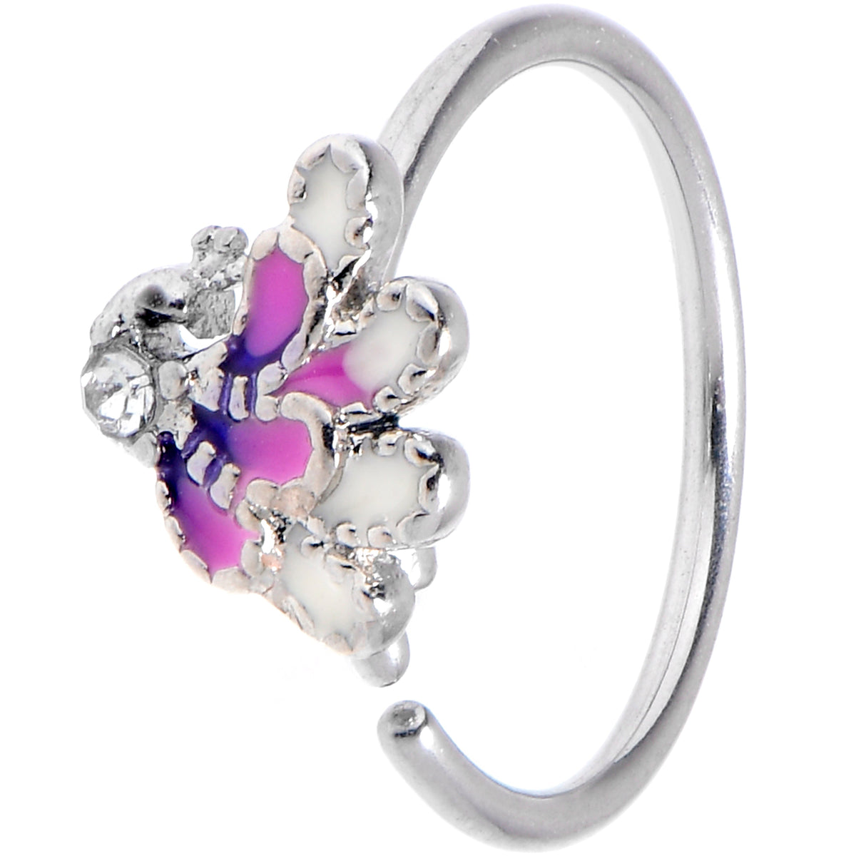 20G 5/16 Clear Gem Peacock Purple Nose Hoop