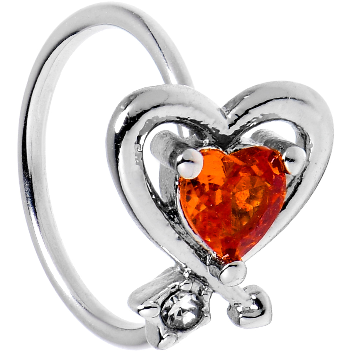 20G 5/16 Red CZ Gem Wrapped In Heart Nose Hoop