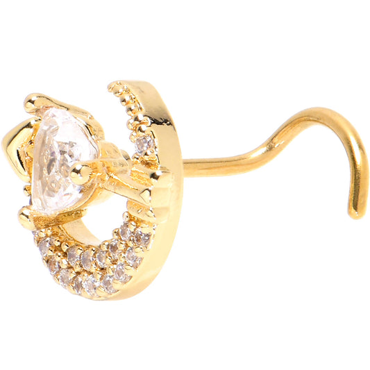 20G 7mm Clear CZ Gem Gold Tone Moon Lover Left Side Nose Screw