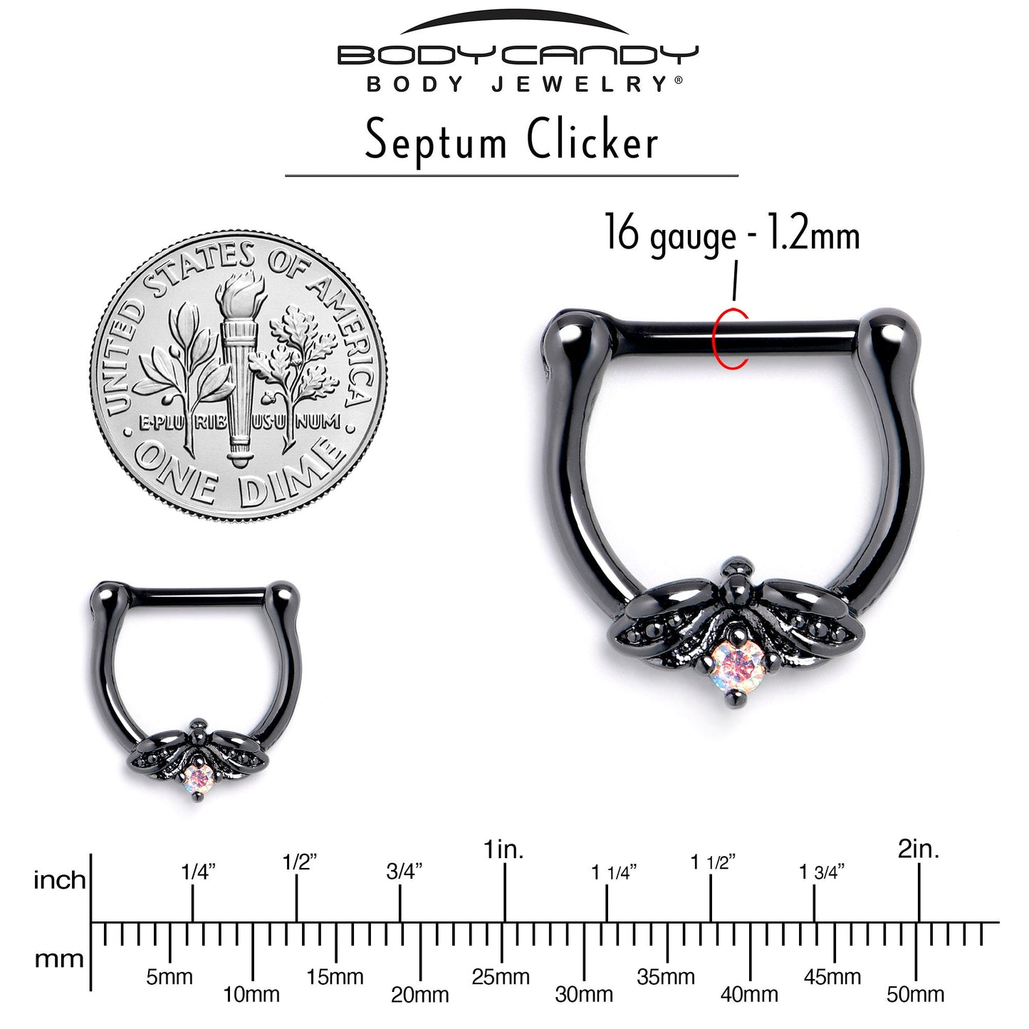 16G 5/16 Aurora Gem Black Beauty Bug Cartilage Clicker