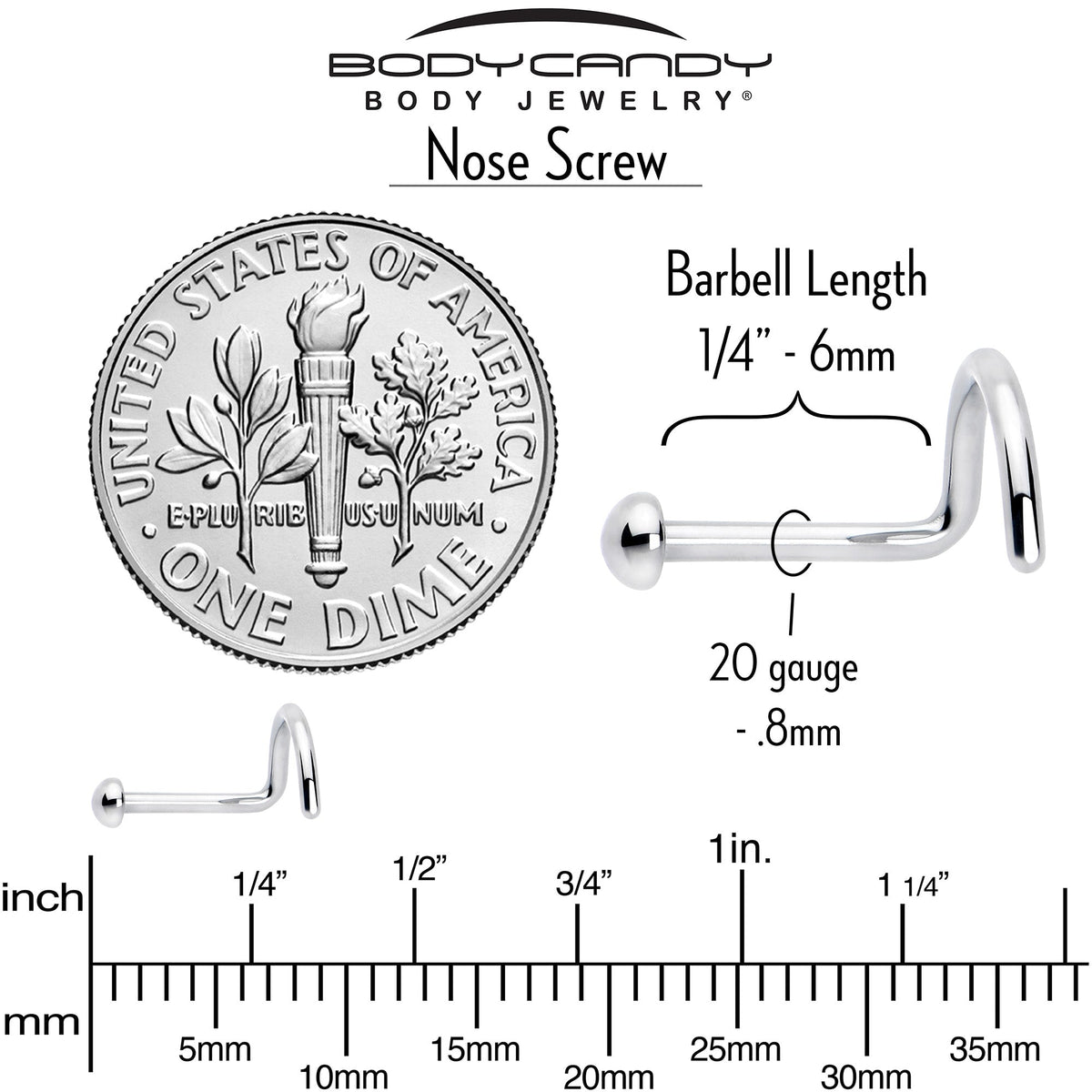 20G 1/4 ASTM F-136 Titanium Left Side Ball End Nose Screw
