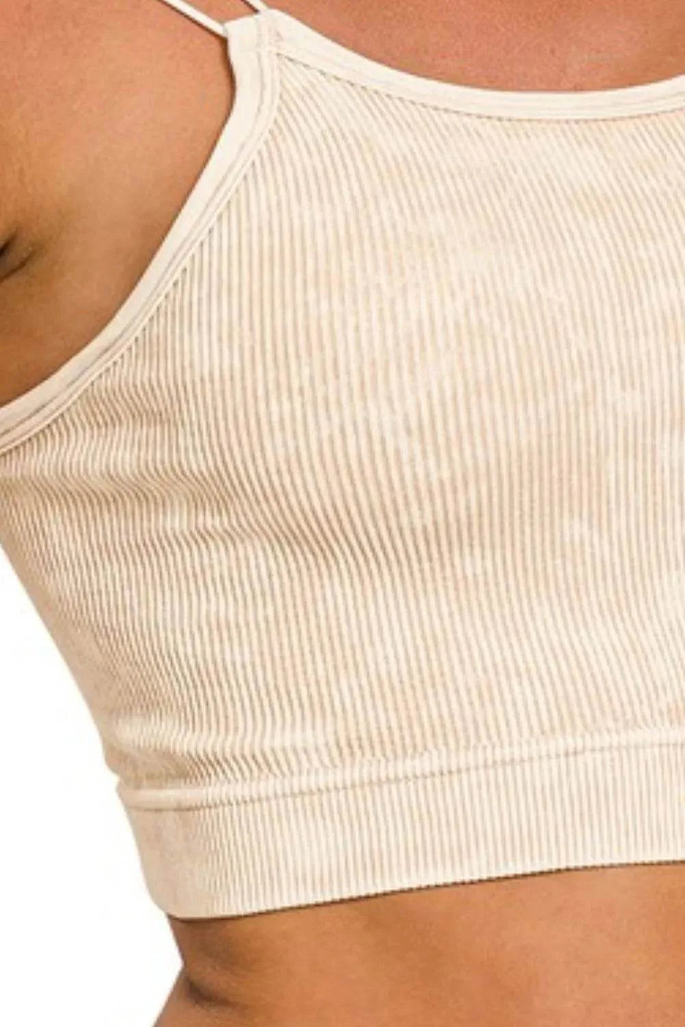 Zenana Washed Ribbed Seamless Double Strap Brami