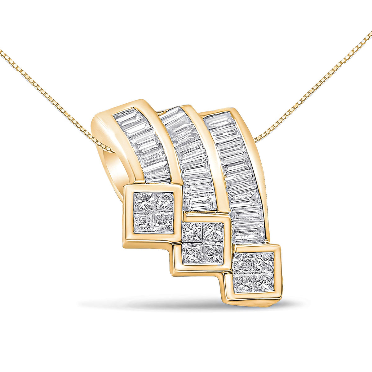 14K White Gold 1 1/2 Cttw Invisible Set Princess and Channel Set Baguette-cut Diamond Triple Curve Pendant Necklace (G-H Color, SI1-SI2 Clarity) - NO CHAIN INCLUDED