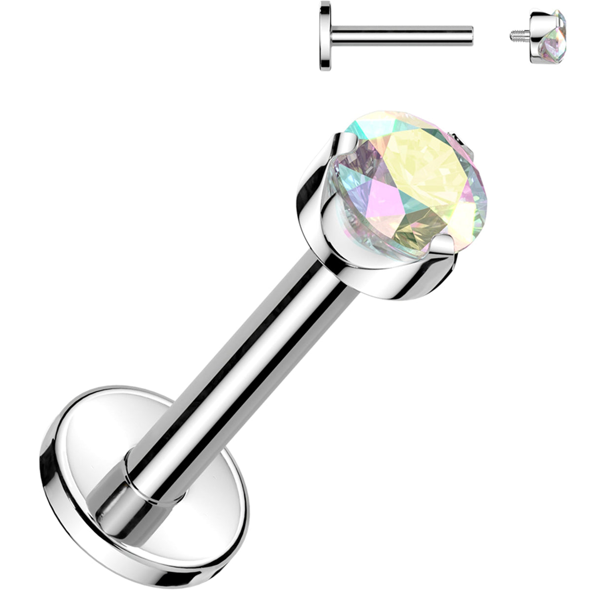 16G 1/4 3mm Aurora CZ Round Medical Grade Titanium Flat Back Earring