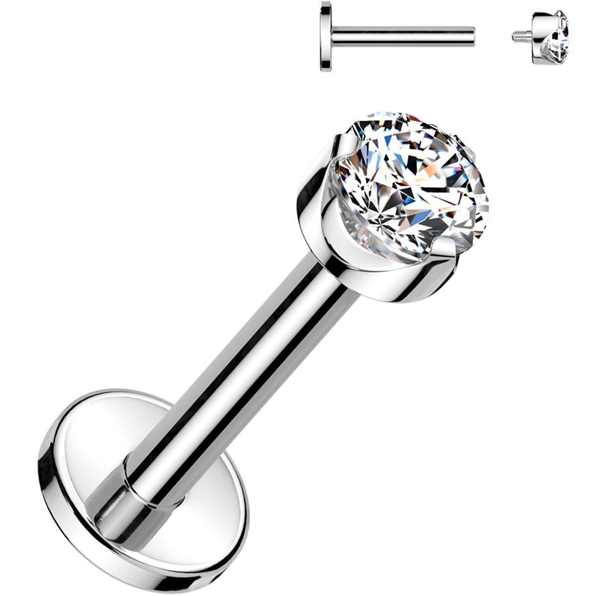 16G 1/4 3mm Clear CZ Round Medical Grade Titanium Flat Back Earring