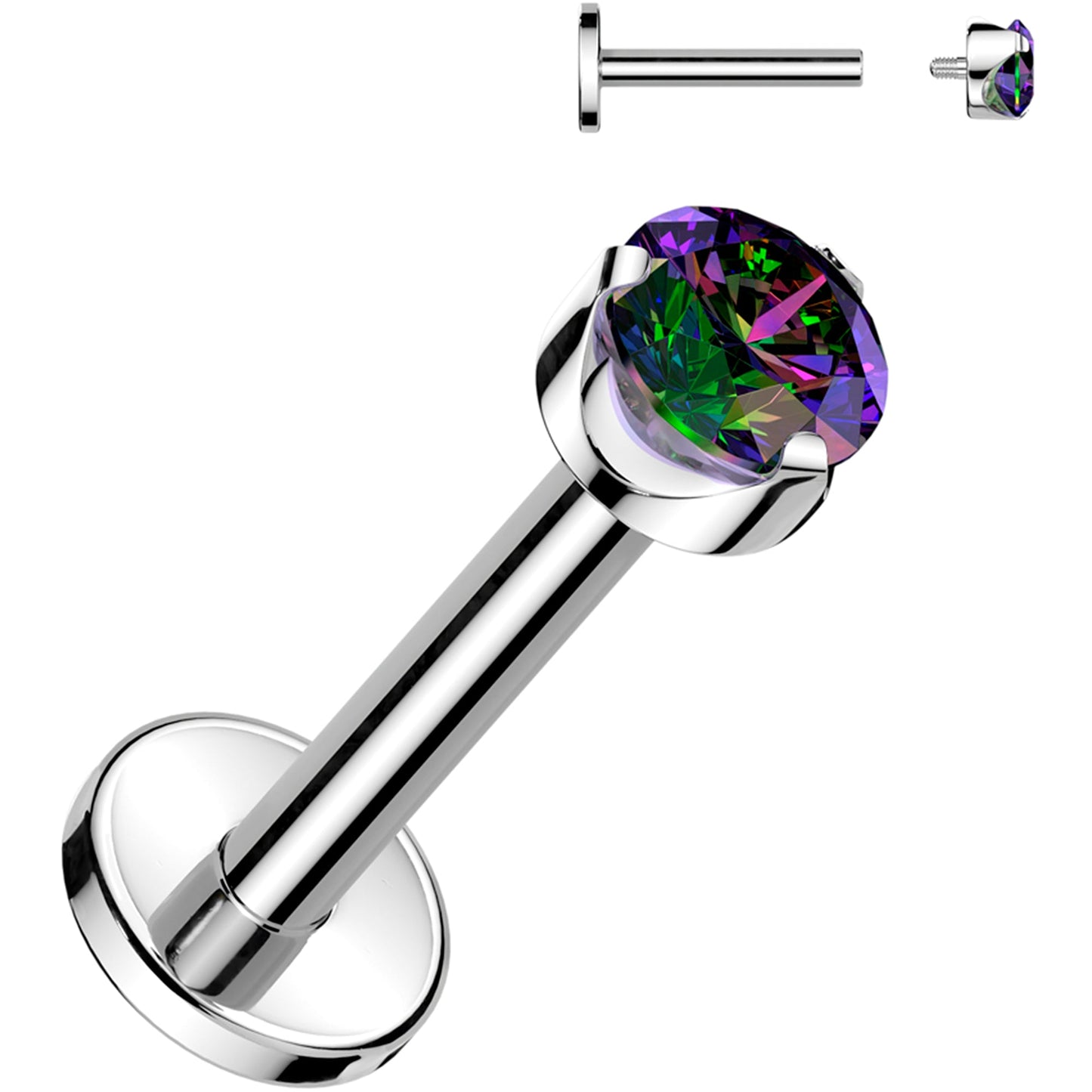 16G 5/16 3mm Vitrail CZ Round Medical Grade Titanium Flat Back Earring