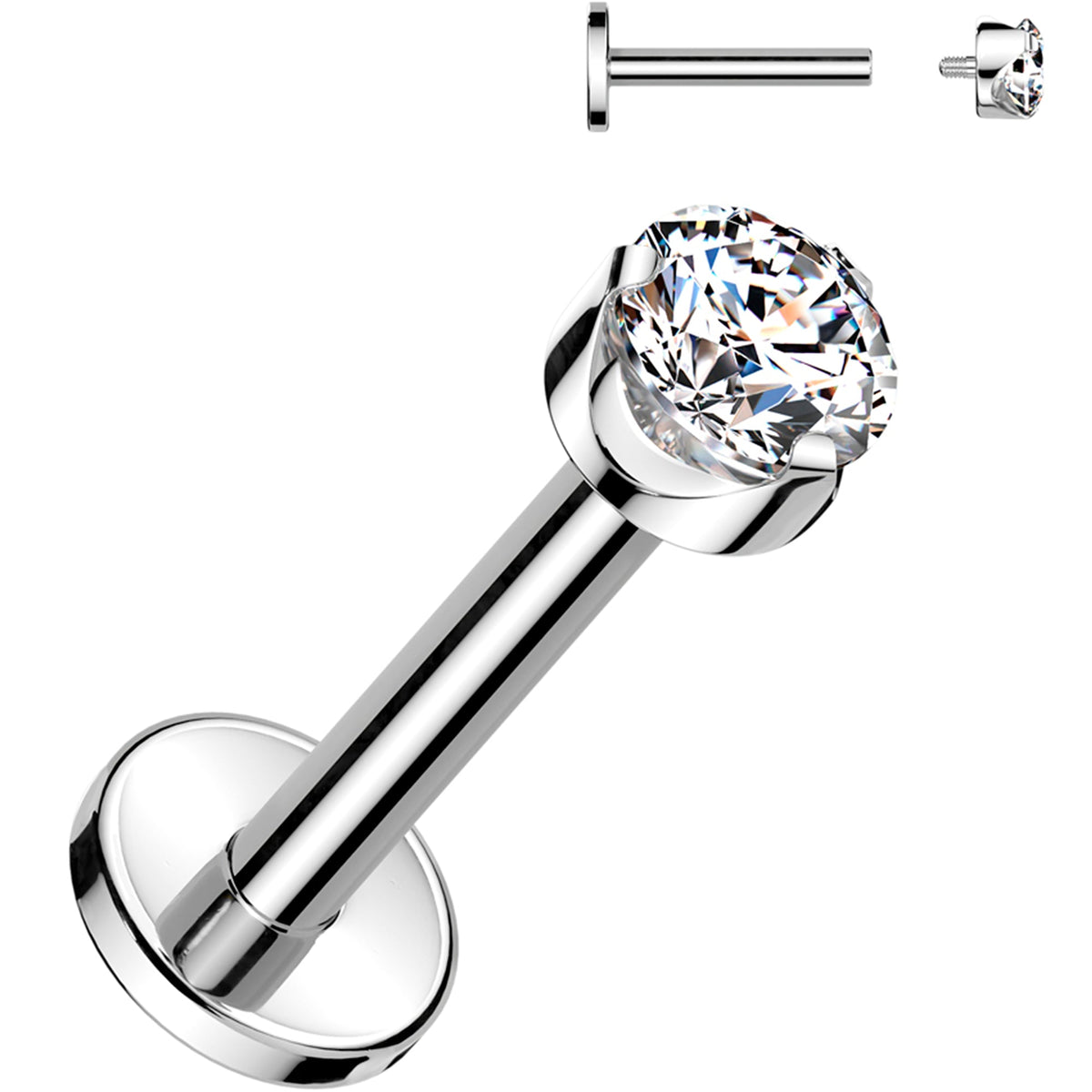16G 5/16 4mm Clear CZ Round Medical Grade Titanium Flat Back Earring