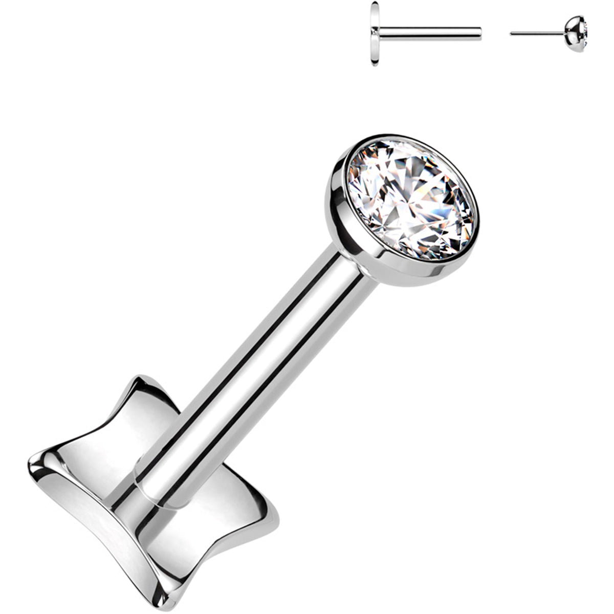18G 1/4 3mm CZ Gem Medical Grade Titanium Reversible Flat Back Earring