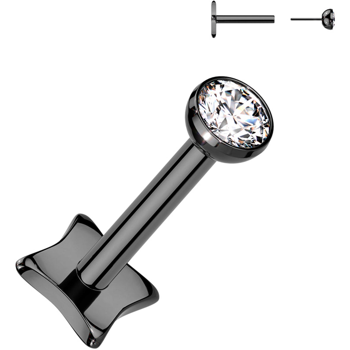 18G 5/16 3mm CZ Gem Black PVD Medical Grade Titanium Reversible Flat Back Earring