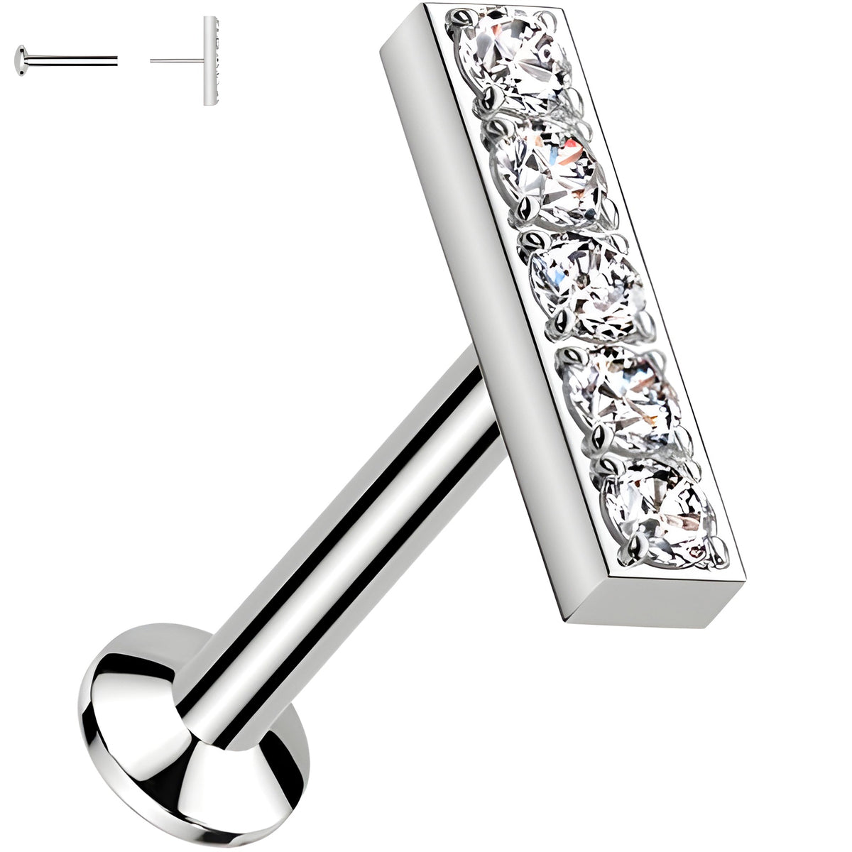 CZ Mirco Gem Bar Flat Back Earring - 18G Threadless Push In
