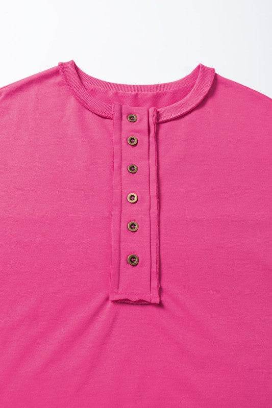 Aliana Exposed Seam Button Neck Wide Sleeve Tunic