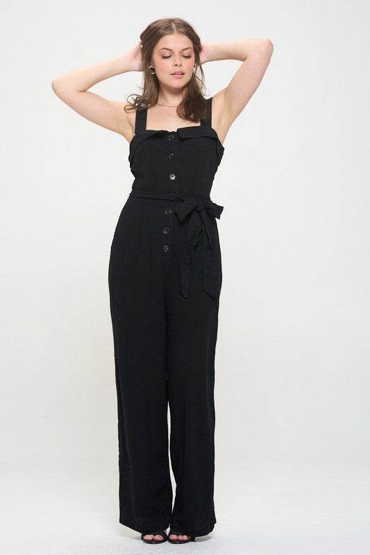 PLUS SLEEVELESS ADJUSTABLE STRAP BUTTON JUMPSUIT