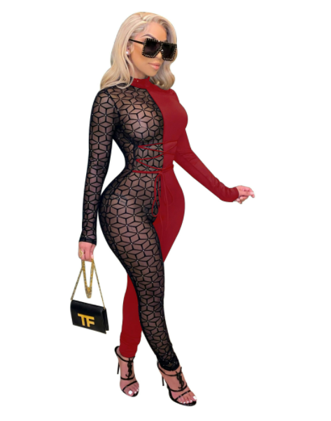 High Round Neck Printing Stitching Tied Slim Fit One Piece Nightclub Uniforms