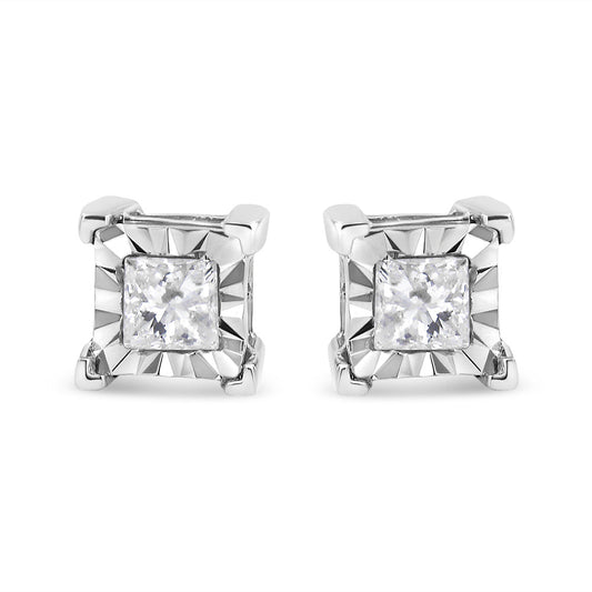 .925 Sterling Silver 1/2 Cttw Miracle Set Princess-cut Diamond Solitaire Stud Earrings (I-J Color, SI1-SI2 Clarity)