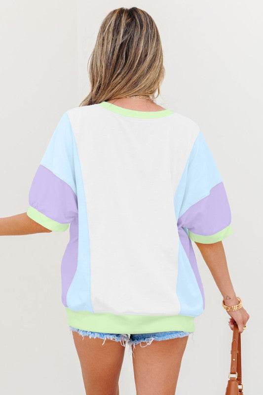Zoe Patchwork Half Sleeve Oversized Top