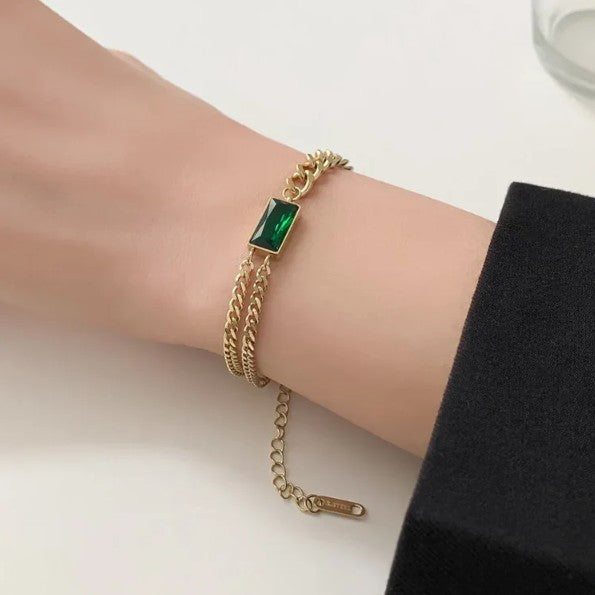 Emerald Gold Chain Bracelet
