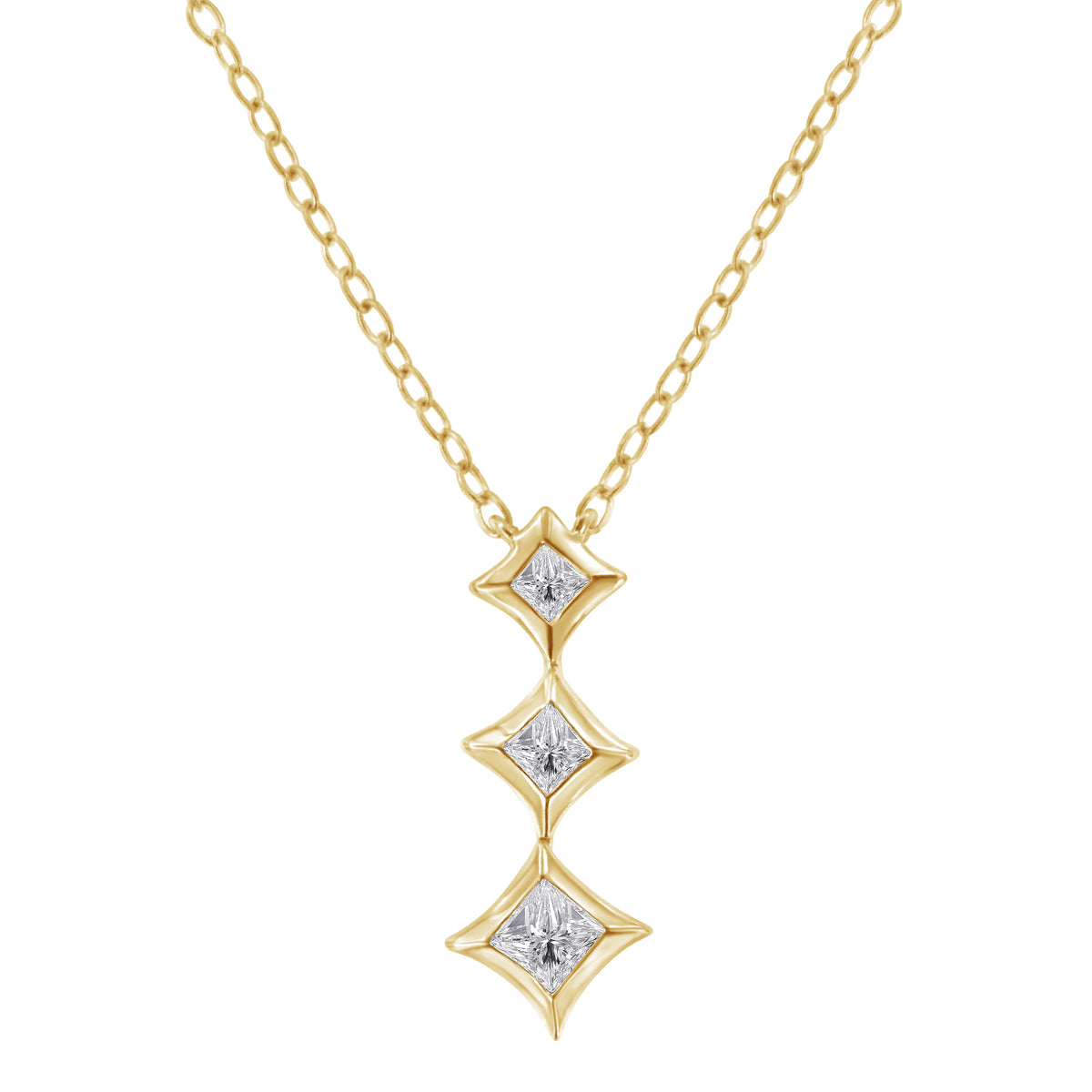 10K White Gold 1/5 Cttw Princess Cut Diamond 3 Stone Drop 18" Pendant Necklace (H-I Color, SI2-I1 Clarity)