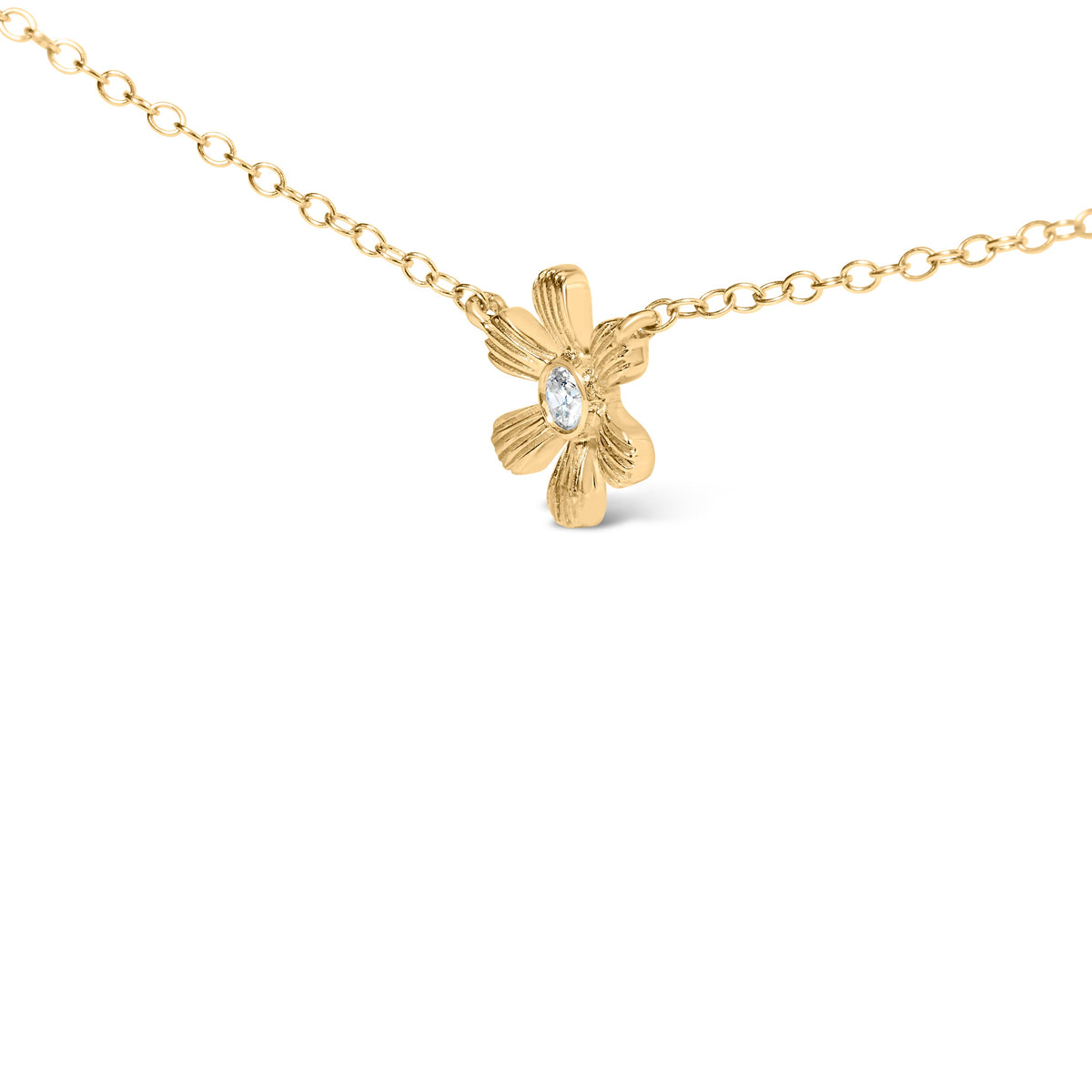 10K Yellow Gold 1/8 Cttw Diamond Floral Station Chain Necklace (I-J Color, I1-I2 Clarity)
