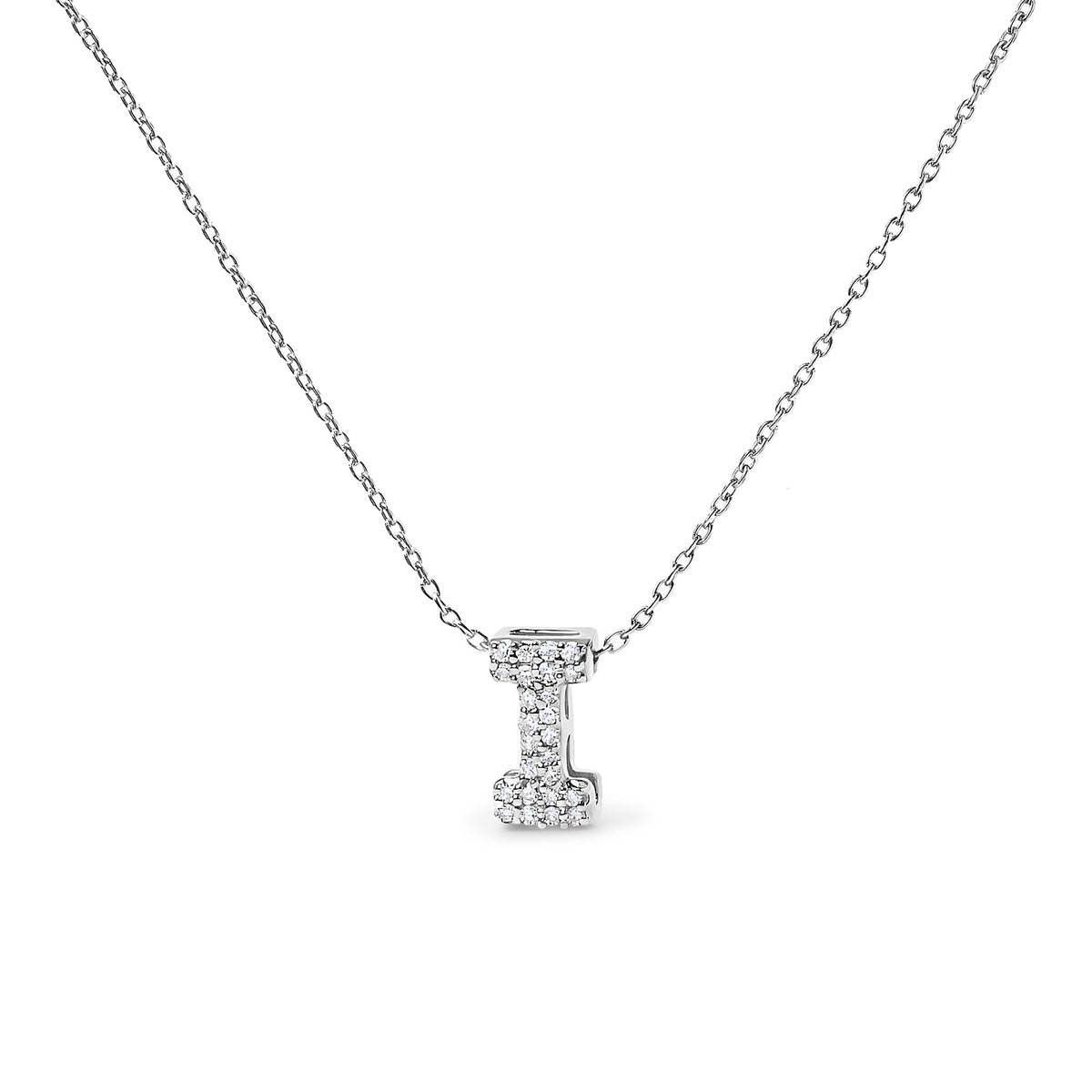 10K White Gold Diamond Accent "A" Initial Bubble Pendant Necklace