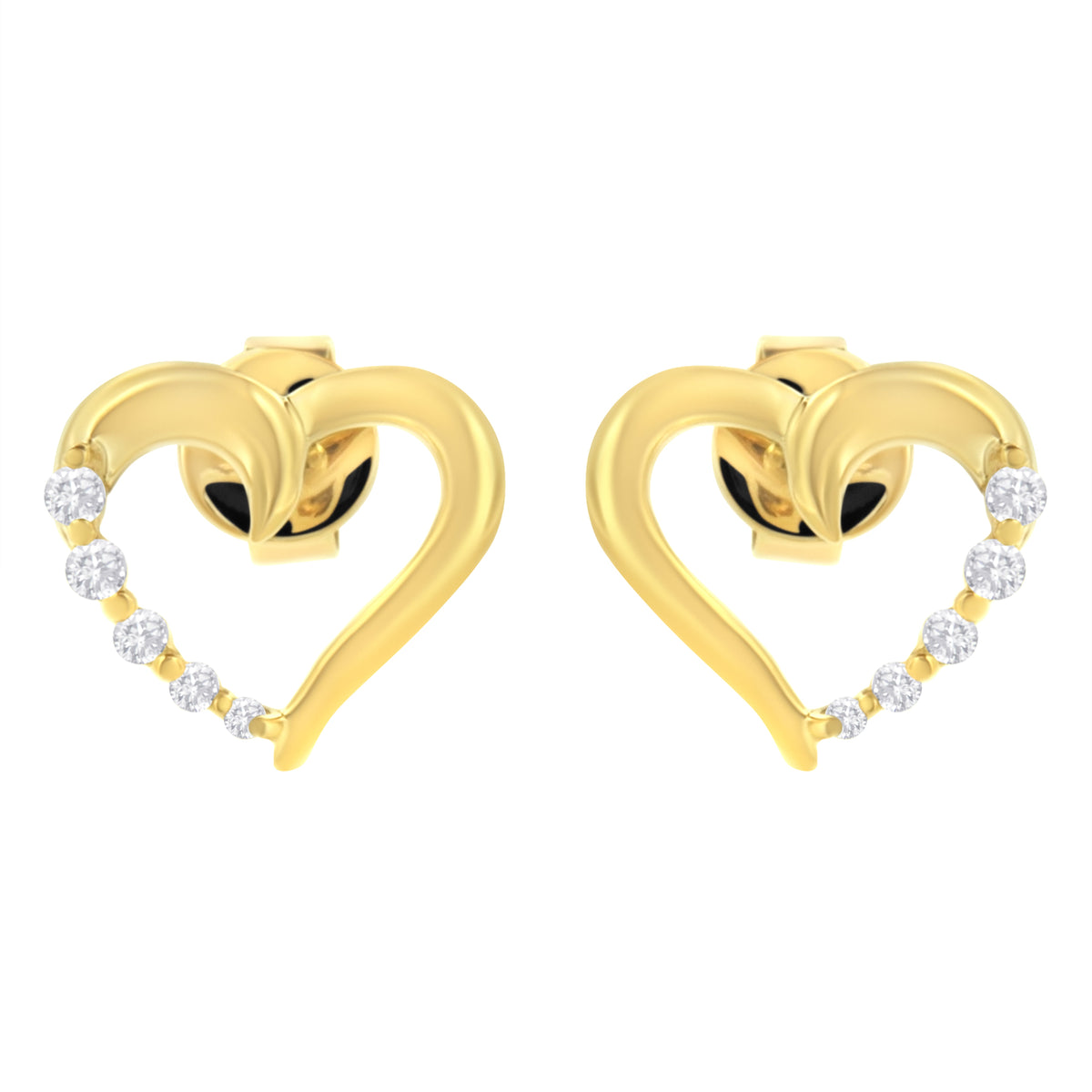 14K Yellow Gold 1/8 Cttw Diamond Journey Heart Hoop Earrings (K-L Color, I1-I2 Clarity)