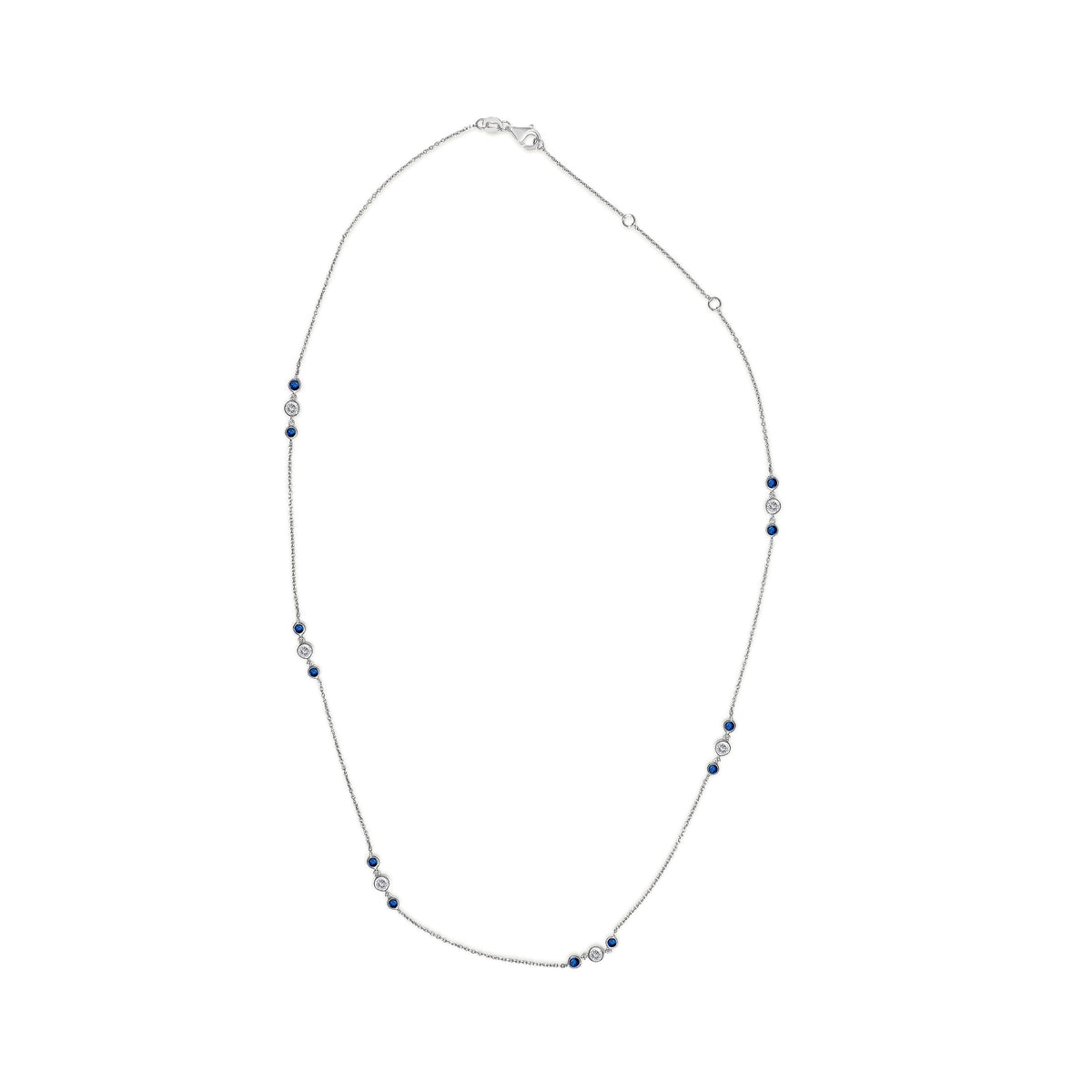 14K White Gold Sapphire and 1/2 Cttw Diamond Station Necklace