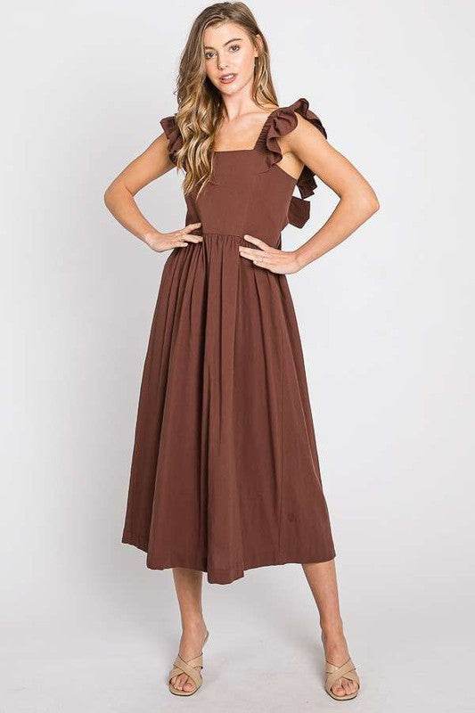LINEN RUFFLE MID DRESS