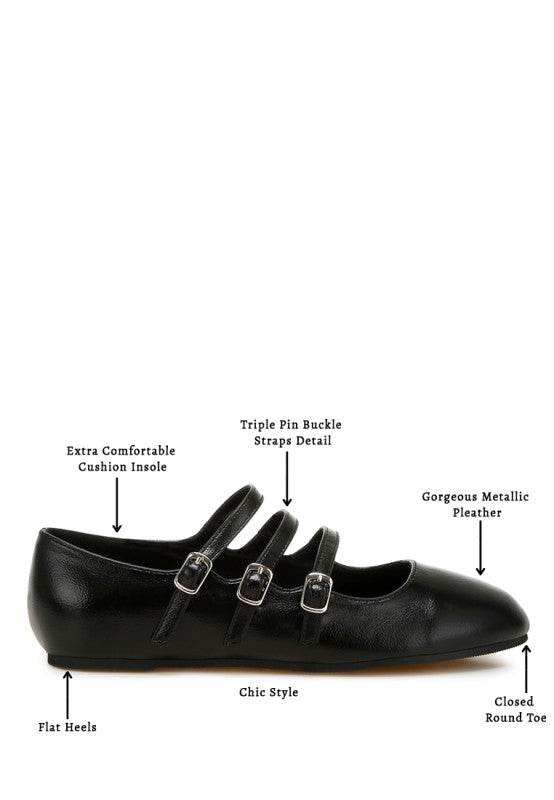 Macarina Triple Strap Mary Jane Ballerinas