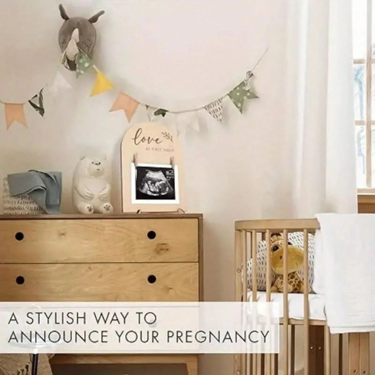 1pc Cute Wooden Ultrasonic Photo Frame, Suitable For Your Pregnancy Announcement, Ultrasonic Photo Frame, Suitable For Daycare