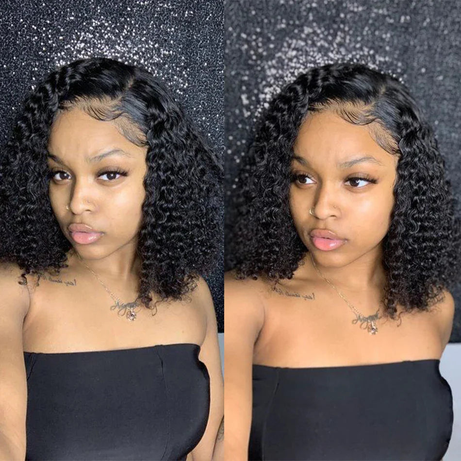 Glueless Kinky Curly Bob Wig | 13x4 Transparent Lace Front Brazilian Human Hair (Ready To Go)