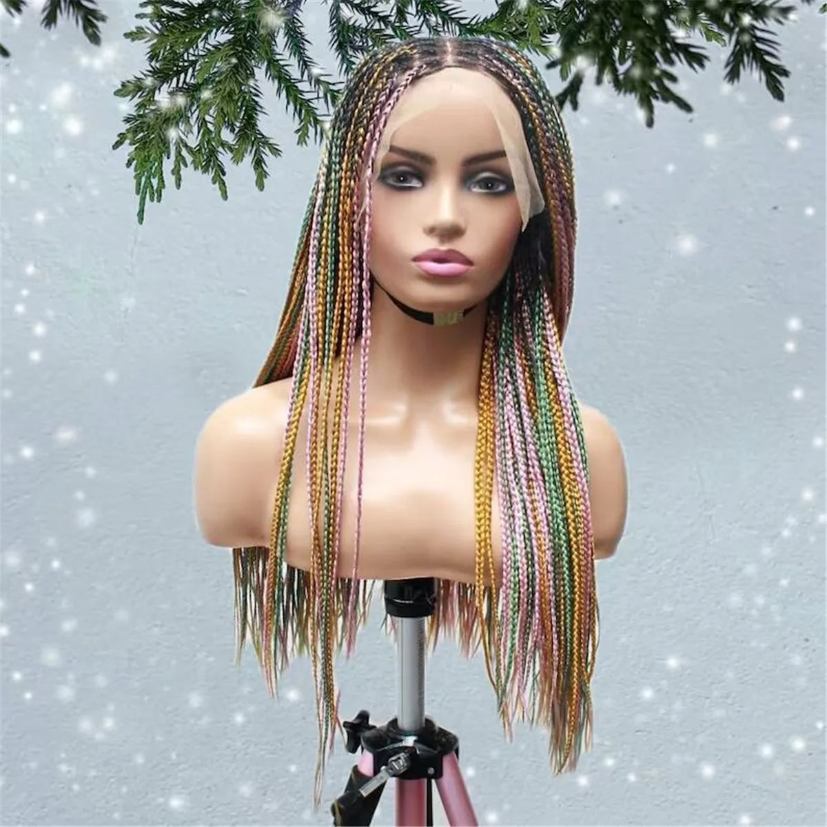 Multi-Color Knotless Box Braids Wig - Lace Frontal Braided Wig - Glueless Braids Wig - Synthetic Braided Wig for Black Women