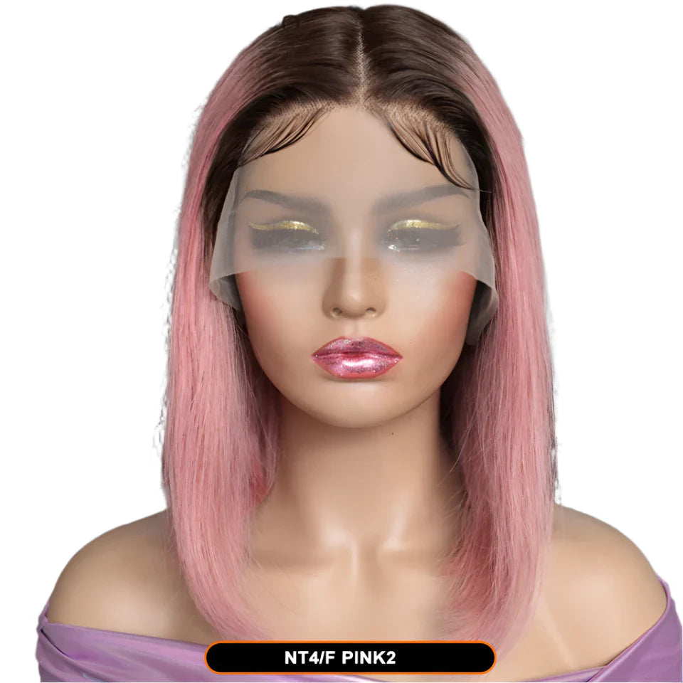 Ombre Pink & Blonde Bob Wig | Straight Human Hair T-Part Lace Front