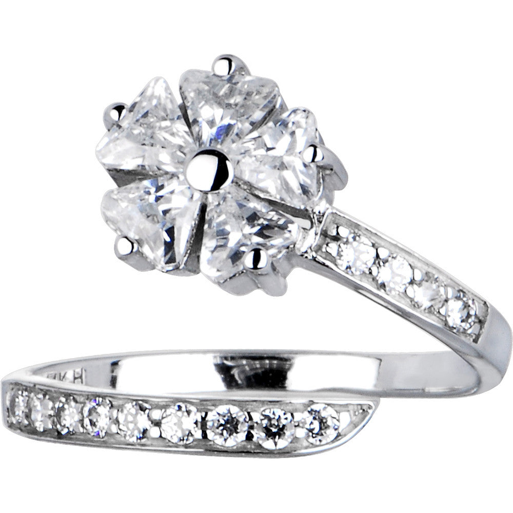 Solid 14k White Gold Cubic Zirconia Floral Flower Toe Ring