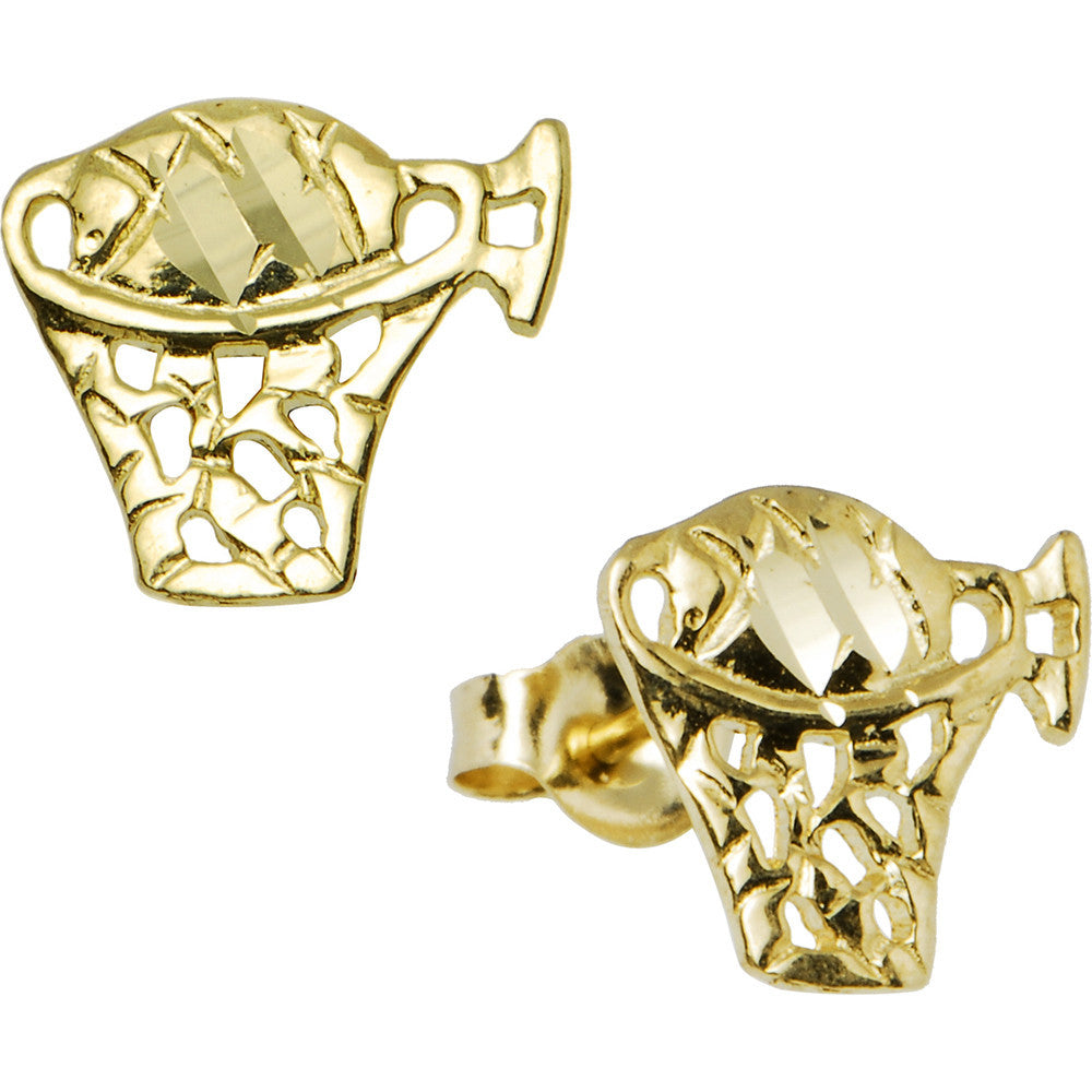 14k Yellow Gold Hoop Basketball Stud Earrings
